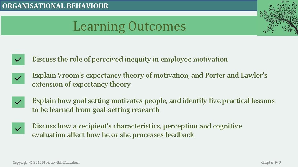 ORGANISATIONAL BEHAVIOUR Learning Outcomes Discuss the role of perceived inequity in employee motivation Explain