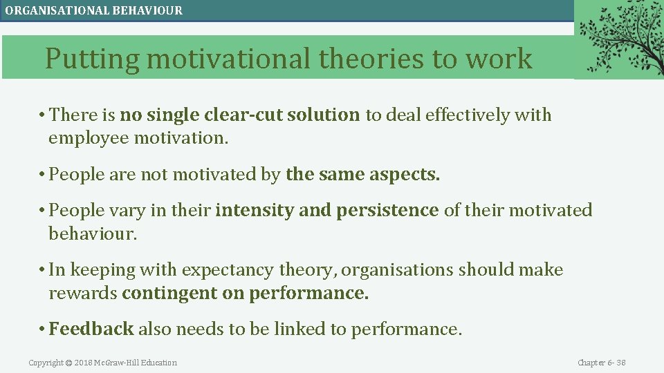 ORGANISATIONAL BEHAVIOUR Putting motivational theories to work • There is no single clear-cut solution