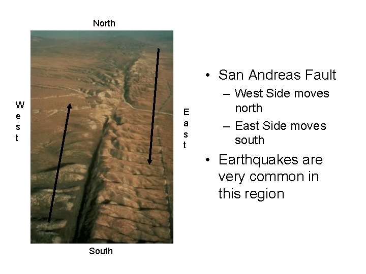 North • San Andreas Fault W e s t E a s t –