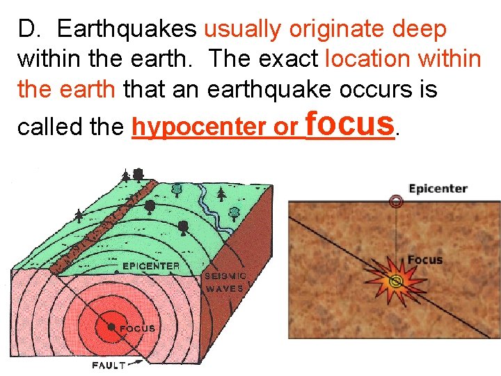 D. Earthquakes usually originate deep within the earth. The exact location within the earth