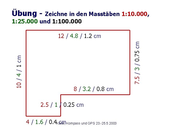 Übung - Zeichne in den Masstäben 1: 10. 000, 1: 25. 000 und 1: