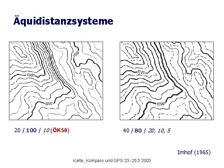 Äquidistanzsysteme 20 / 10 (ÖK 50) 40 / 80 / 20, 10, 5 Imhof