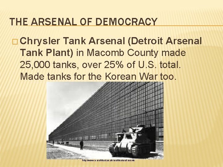 THE ARSENAL OF DEMOCRACY � Chrysler Tank Arsenal (Detroit Arsenal Tank Plant) in Macomb