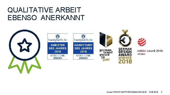 QUALITATIVE ARBEIT EBENSO ANERKANNT freenet GROUP HAUPTVERSAMMLUNG 2019 16. 05. 2019 4 