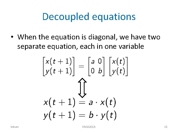 Decoupled equations • When the equation is diagonal, we have two separate equation, each