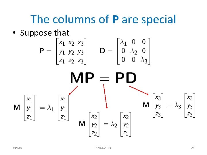 The columns of P are special • Suppose that kshum ENGG 2013 24 