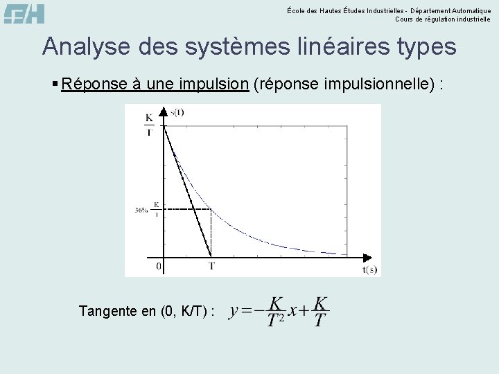 École des Hautes Études Industrielles - Département Automatique Cours de régulation industrielle Analyse des