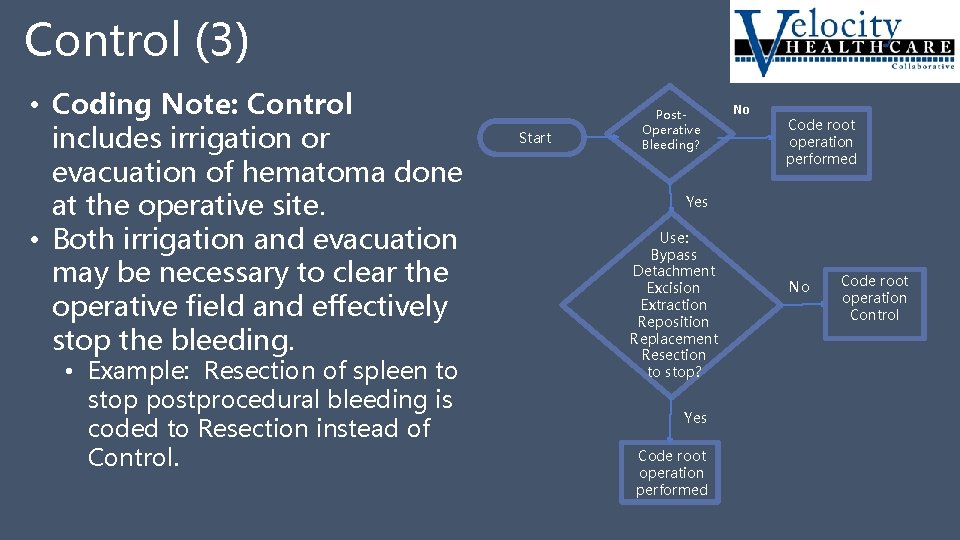 Control (3) • Coding Note: Control includes irrigation or evacuation of hematoma done at