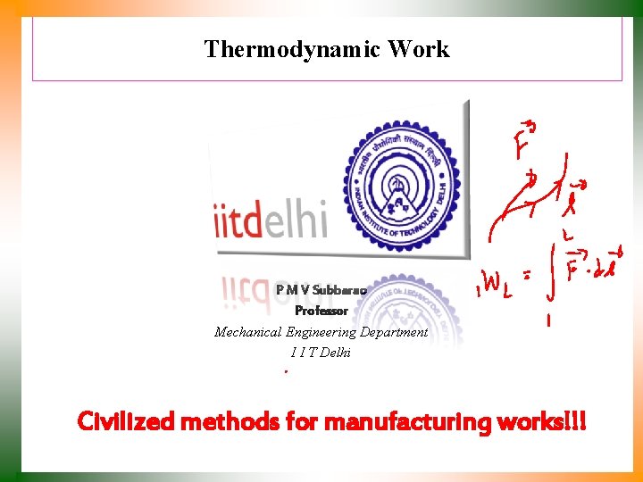 Thermodynamic Work P M V Subbarao Professor Mechanical Engineering Department I I T Delhi