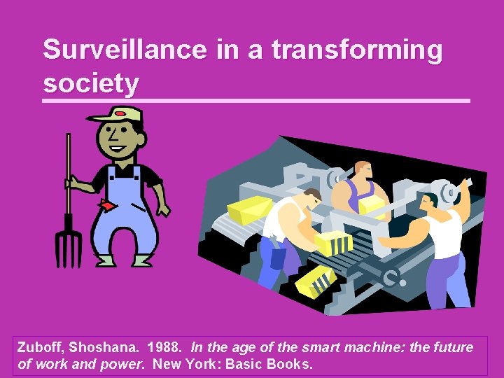 Surveillance in a transforming society Zuboff, Shoshana. 1988. In the age of the smart
