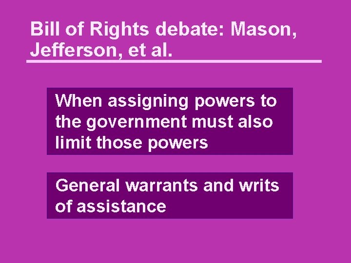 Bill of Rights debate: Mason, Jefferson, et al. When assigning powers to the government