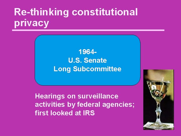 Re-thinking constitutional privacy 1964 U. S. Senate Long Subcommittee Hearings on surveillance activities by