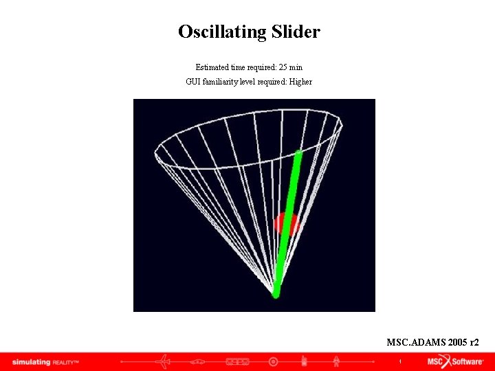Oscillating Slider Estimated time required: 25 min GUI familiarity level required: Higher MSC. ADAMS