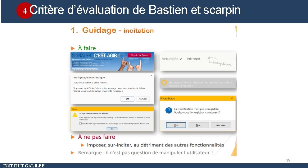 4 Critère d’évaluation de Bastien et scarpin Méthode d’évaluation 28 INSTITUT GALILEE 