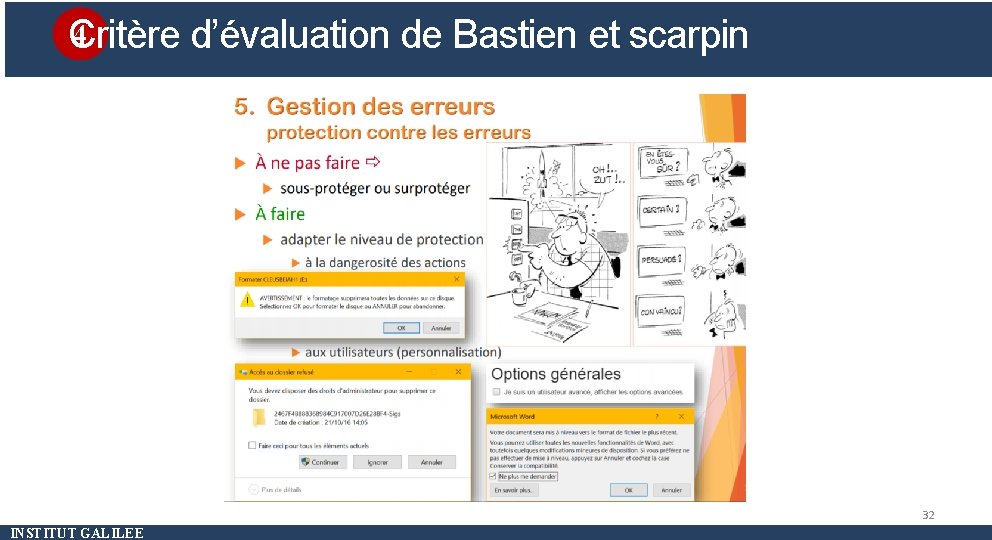 4 Critère d’évaluation de Bastien et scarpin Méthode d’évaluation 32 INSTITUT GALILEE 
