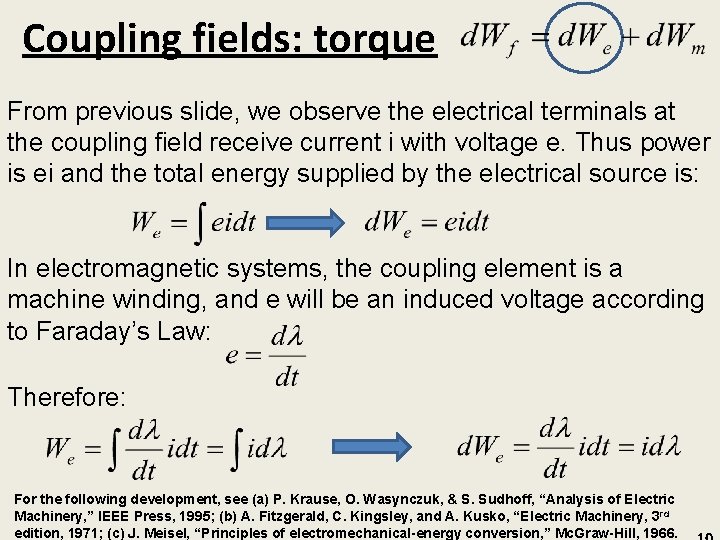 Coupling fields: torque From previous slide, we observe the electrical terminals at the coupling