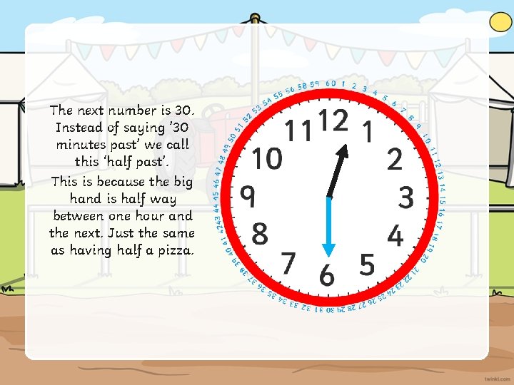 The next number is 30. Instead of saying ’ 30 minutes past’ we call