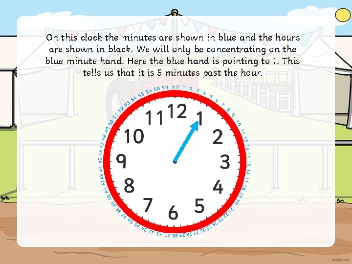 On this clock the minutes are shown in blue and the hours are shown