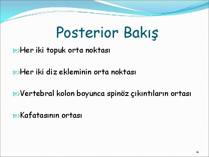 Posterior Bakış Her iki topuk orta noktası Her iki diz ekleminin orta noktası Vertebral