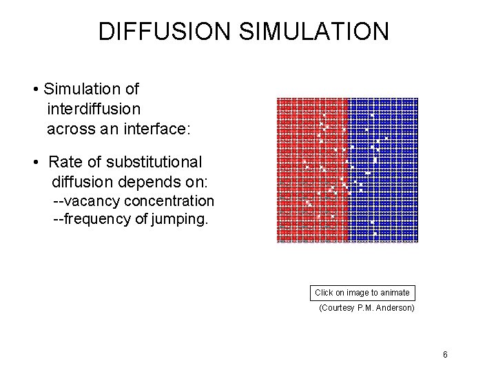 DIFFUSION SIMULATION • Simulation of interdiffusion across an interface: • Rate of substitutional diffusion