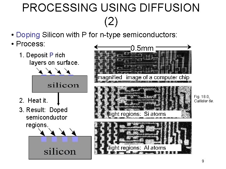 PROCESSING USING DIFFUSION (2) • Doping Silicon with P for n-type semiconductors: • Process: