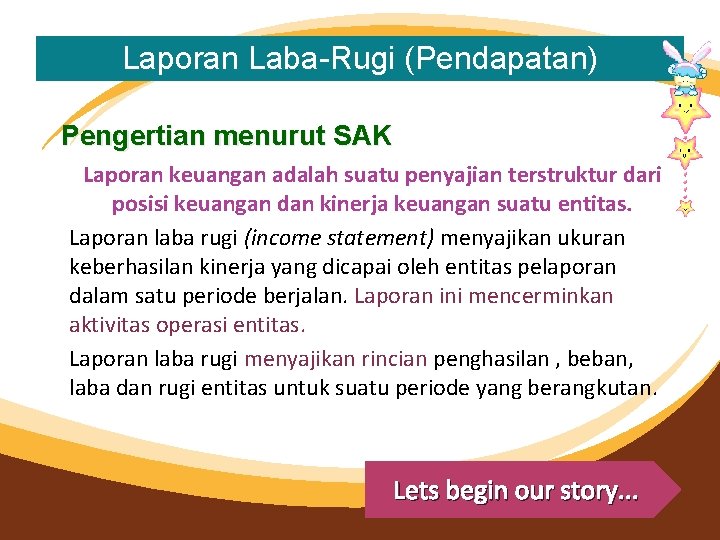 Laporan Laba-Rugi (Pendapatan) Pengertian menurut SAK Laporan keuangan adalah suatu penyajian terstruktur dari posisi