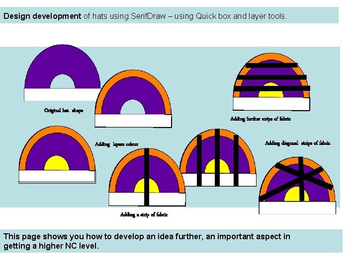 Design development of hats using Serif. Draw – using Quick box and layer tools.