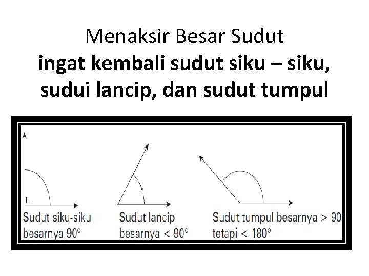 Menaksir Besar Sudut ingat kembali sudut siku – siku, sudui lancip, dan sudut tumpul