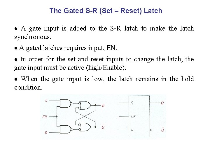 The Gated S-R (Set – Reset) Latch · A gate input is added to