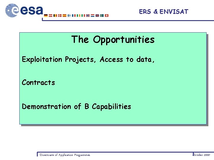 ERS & ENVISAT The Opportunities Exploitation Projects, Access to data, Contracts Demonstration of B