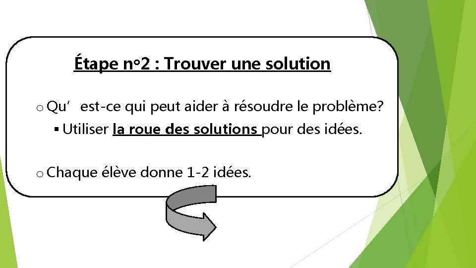 Étape no 2 : Trouver une solution o Qu’est-ce qui peut aider à résoudre