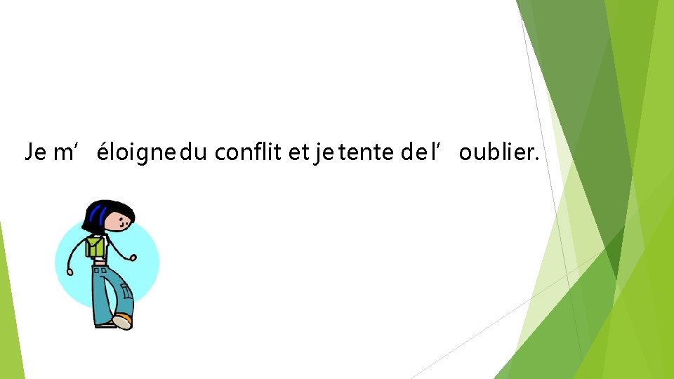 Je m’éloigne du conflit et je tente de l’oublier. 