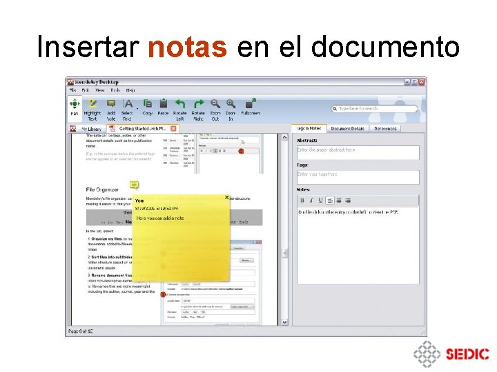 Insertar notas en el documento Insertar notas en el documento