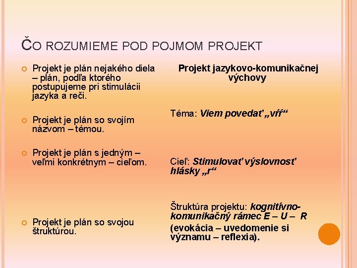 ČO ROZUMIEME POD POJMOM PROJEKT Projekt je plán nejakého diela – plán, podľa ktorého