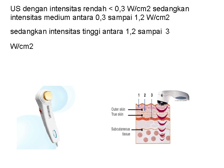 US dengan intensitas rendah < 0, 3 W/cm 2 sedangkan intensitas medium antara 0,