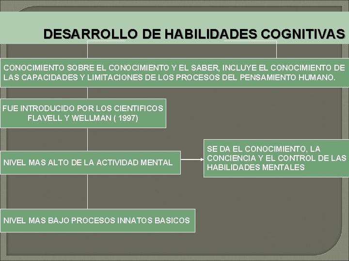 DESARROLLO DE HABILIDADES COGNITIVAS CONOCIMIENTO SOBRE EL CONOCIMIENTO Y EL SABER, INCLUYE EL CONOCIMIENTO