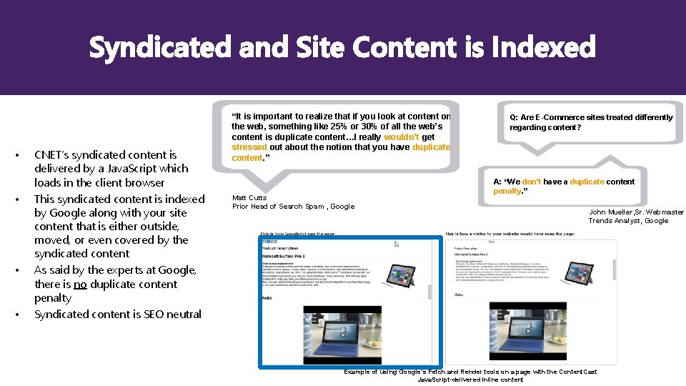 Syndicated and Site Content is Indexed • • CNET’s syndicated content is delivered by