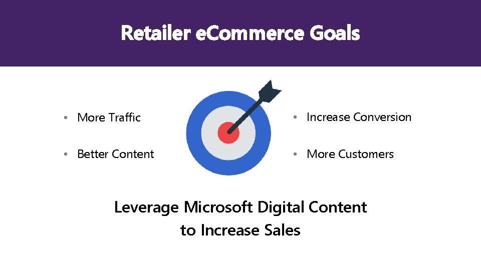 Retailer e. Commerce Goals • More Traffic • Increase Conversion • Better Content •