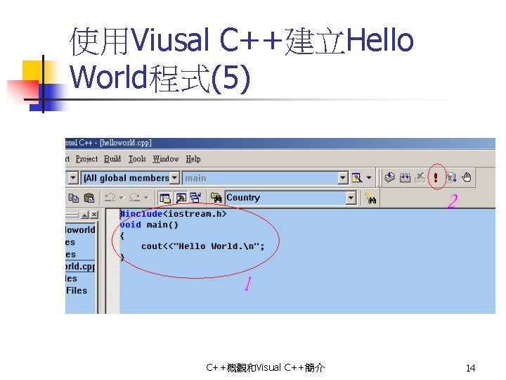 使用Viusal C++建立Hello World程式(5) C++概觀和Visual C++簡介 14 