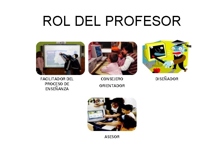 ROL DEL PROFESOR FACILITADOR DEL PROCESO DE ENSEÑANZA CONSEJERO ORIENTADOR ASESOR DISEÑADOR 