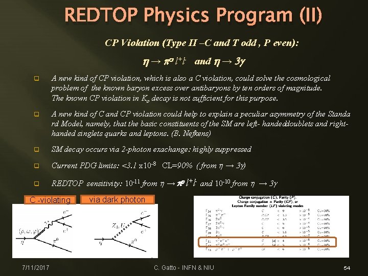 REDTOP Physics Program (II) CP Violation (Type II –C and T odd , P