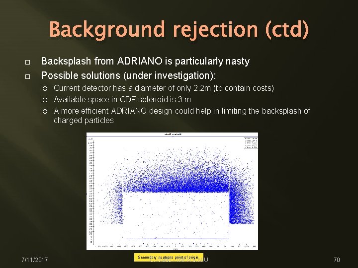 Background rejection (ctd) Backsplash from ADRIANO is particularly nasty Possible solutions (under investigation): Current