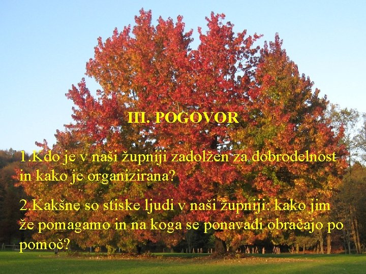 III. POGOVOR 1. Kdo je v naši župniji zadolžen za dobrodelnost in kako je