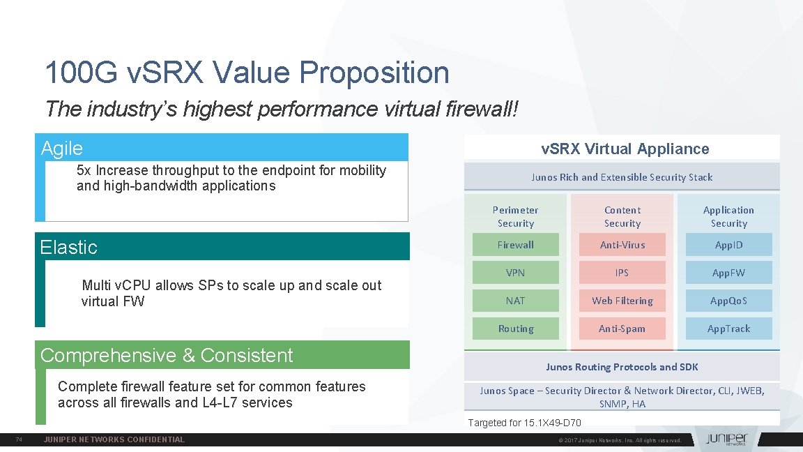 100 G v. SRX Value Proposition The industry’s highest performance virtual firewall! Agile v.