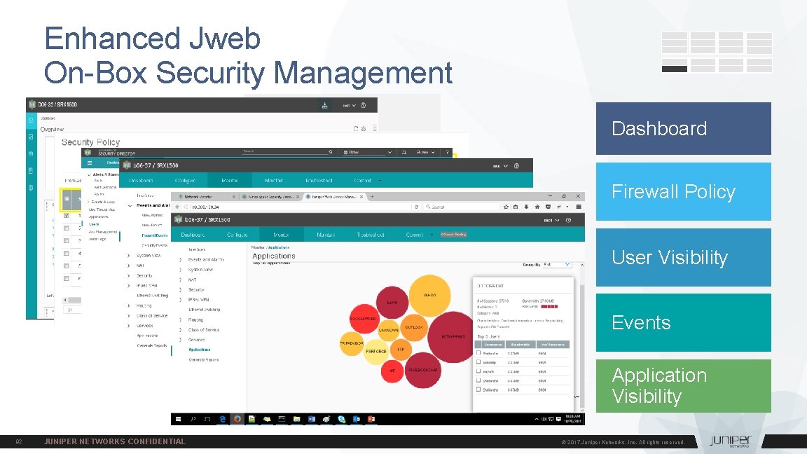 Enhanced Jweb On-Box Security Management Dashboard Firewall Policy User Visibility Events Application Visibility 92