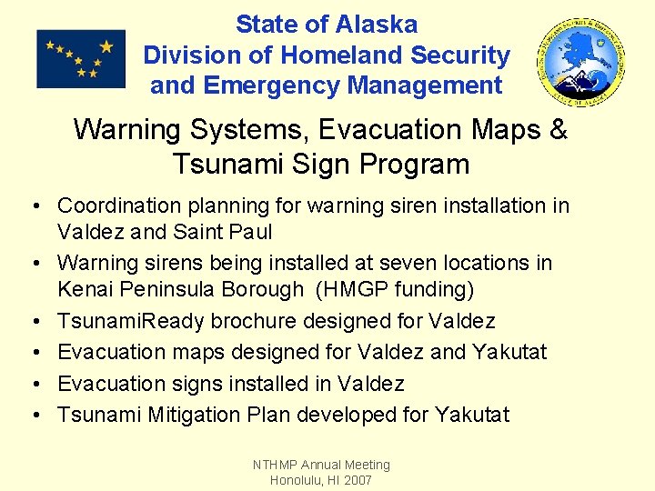 State of Alaska Division of Homeland Security and Emergency Management Warning Systems, Evacuation Maps