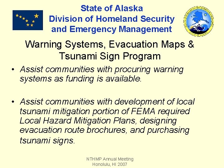 State of Alaska Division of Homeland Security and Emergency Management Warning Systems, Evacuation Maps