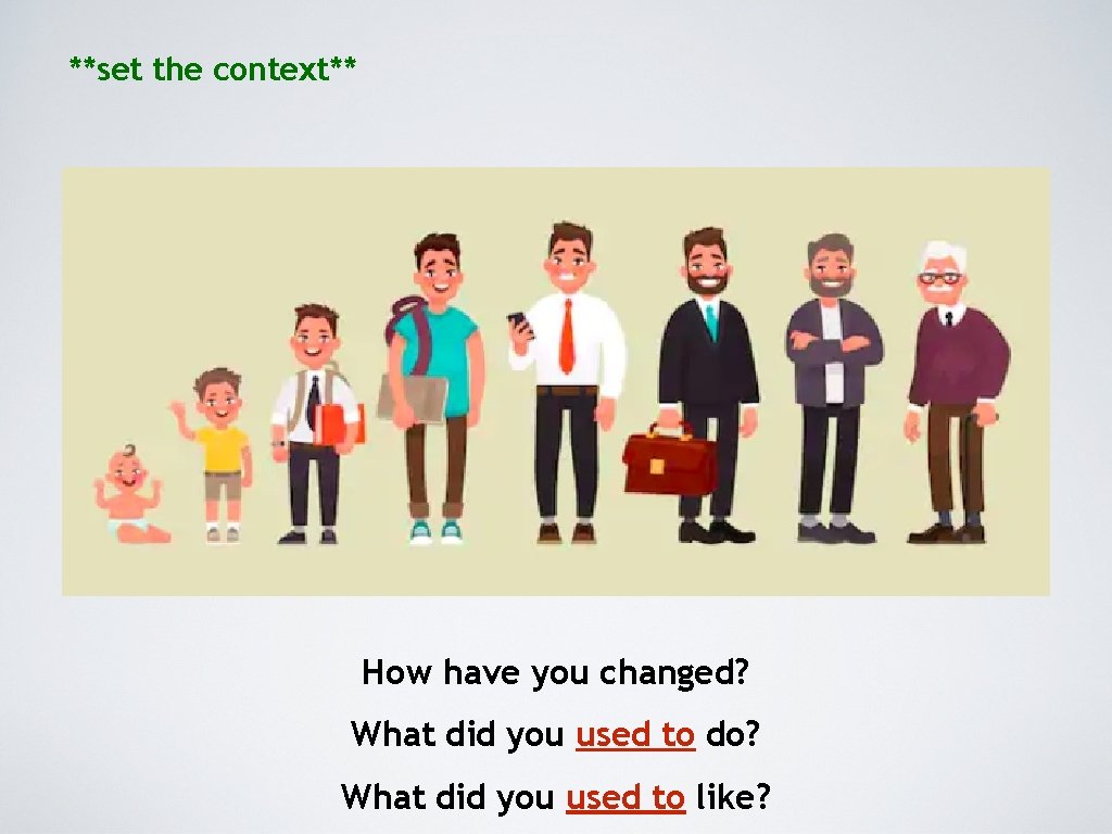**set the context** How have you changed? What did you used to do? What
