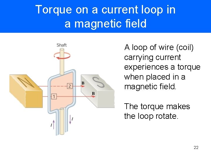 Torque on a current loop in a magnetic field A loop of wire (coil)