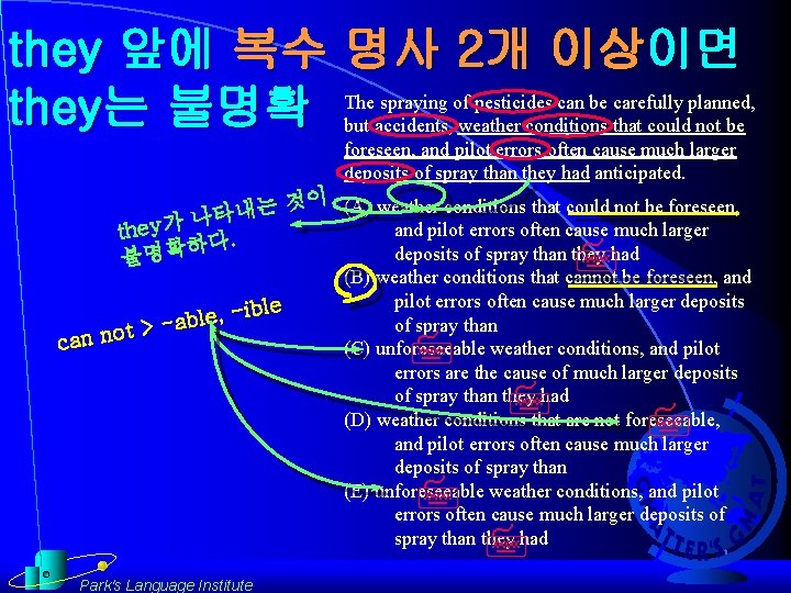 they 앞에 복수 명사 2개 이상이면 The spraying of pesticides can be carefully planned,